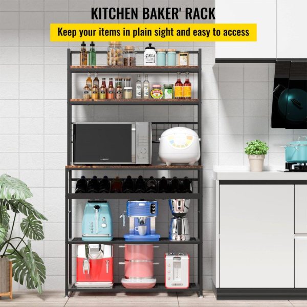 Restaurant Furniture | Kitchen Wine Baker’s Rack, Microwave Oven Stand, 6-Tier Kitchen Rack with 11 Side Hooks, Bakers Racks for Kitchens with Storage, Wine Rack, Utility Storage Shelf for Kitchen, Coffer Bar Stand Restaurant & Food Service Restaurant Furniture