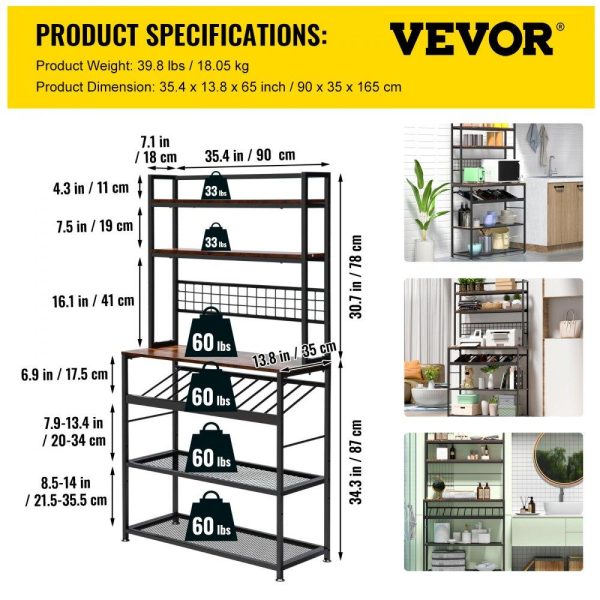 Restaurant Furniture | Kitchen Wine Baker’s Rack, Microwave Oven Stand, 6-Tier Kitchen Rack with 11 Side Hooks, Bakers Racks for Kitchens with Storage, Wine Rack, Utility Storage Shelf for Kitchen, Coffer Bar Stand Restaurant & Food Service Restaurant Furniture