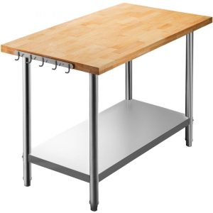 Restaurant Furniture | Maple Top Work Table, Stainless Steel Kitchen Prep Table Wood, 36 x 30 Inches Metal Kitchen Table with Lower Shelf and Feet Stainless Steel Table for Prep & Work Outdoor Prep Table for Kitchen Restaurant & Food Service Restaurant Furniture