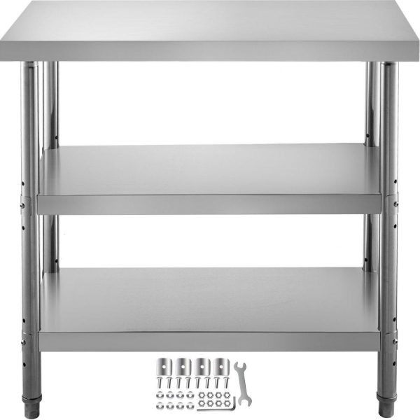 Restaurant Furniture | Outdoor Food Prep Table, 24x14x33 in Commercial Stainless Steel Table, 2 Adjustable Undershelf BBQ Prep Table, Heavy Duty Kitchen Work Table, for Garage, Home, Warehouse, and Kitchen Silver Restaurant & Food Service Restaurant Furniture