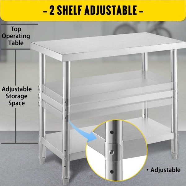 Restaurant Furniture | Outdoor Food Prep Table, 24x14x33 in Commercial Stainless Steel Table, 2 Adjustable Undershelf BBQ Prep Table, Heavy Duty Kitchen Work Table, for Garage, Home, Warehouse, and Kitchen Silver Restaurant & Food Service Restaurant Furniture