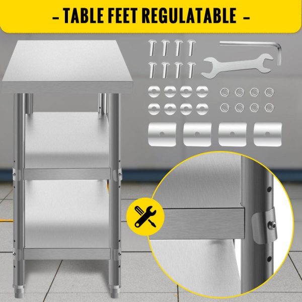 Restaurant Furniture | Outdoor Food Prep Table, 24x14x33 in Commercial Stainless Steel Table, 2 Adjustable Undershelf BBQ Prep Table, Heavy Duty Kitchen Work Table, for Garage, Home, Warehouse, and Kitchen Silver Restaurant & Food Service Restaurant Furniture