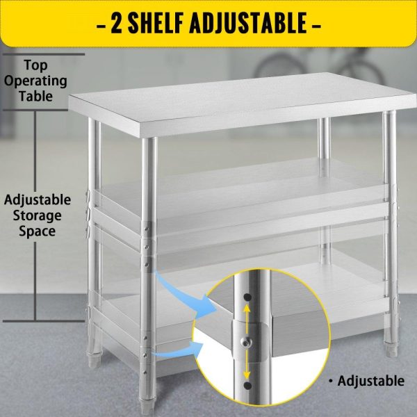 Restaurant Furniture | Outdoor Food Prep Table, 36x18x34 inch Commercial Stainless Steel Table, 2 Adjustable Undershelf BBQ Prep Table, Heavy Duty Kitchen Work Table, for Garage, Home, Warehouse, and Kitchen Silver Restaurant & Food Service Restaurant Furniture