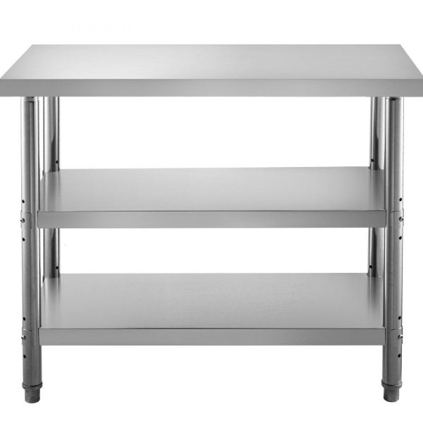 Restaurant Furniture | Outdoor Food Prep Table, 48x14x33 in Commercial Stainless Steel Table, 2 Adjustable Undershelf BBQ Prep Table, Heavy Duty Kitchen Work Table, for Garage, Home, Warehouse, and Kitchen Silver Restaurant & Food Service Restaurant Furniture