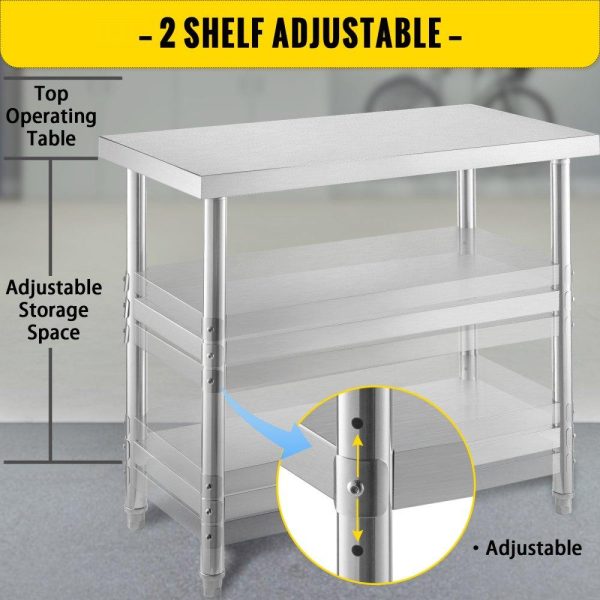 Restaurant Furniture | Outdoor Food Prep Table, 48x14x33 in Commercial Stainless Steel Table, 2 Adjustable Undershelf BBQ Prep Table, Heavy Duty Kitchen Work Table, for Garage, Home, Warehouse, and Kitchen Silver Restaurant & Food Service Restaurant Furniture