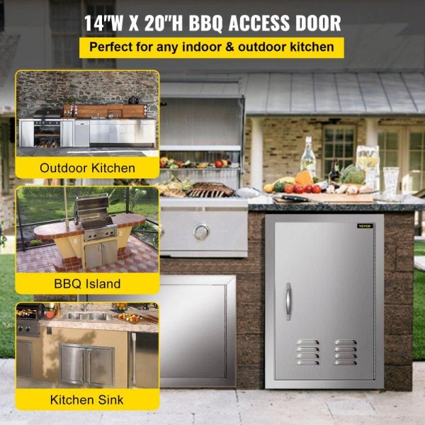 Restaurant Furniture | Outdoor Kitchen 14W x 20H Inch Wall Construction Stainless Steel Flush Mount for BBQ Island, 14inch x 20inch, Single Door with Vents Restaurant & Food Service Restaurant Furniture