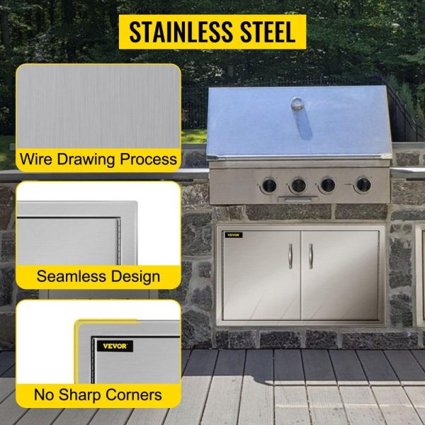 Restaurant Furniture | Outdoor Kitchen Access 34″ x 19″ Wall Construction Stainless Steel Flush Mount for BBQ Island, 34inch x 19inch, Double Door Restaurant & Food Service Restaurant Furniture