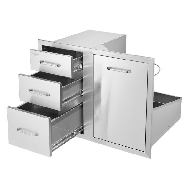 Restaurant Furniture | Outdoor Kitchen Door Drawer Combo 29.5″ W x 22.6″ H x 21.7”D, Access Door/Triple Drawers with Propane Drawer and Adjustable Garbage Ring, Perfect for BBQ Island Patio Grill Station Restaurant & Food Service Restaurant Furniture