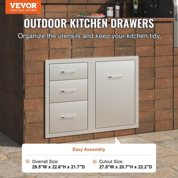 Restaurant Furniture | Outdoor Kitchen Door Drawer Combo 29.5″ W x 22.6″ H x 21.7”D, Access Door/Triple Drawers with Propane Drawer and Adjustable Garbage Ring, Perfect for BBQ Island Patio Grill Station Restaurant & Food Service Restaurant Furniture