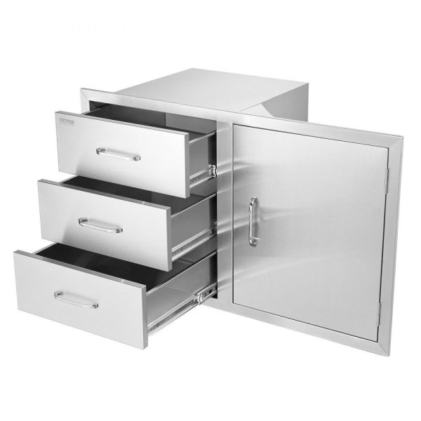 Restaurant Furniture | Outdoor Kitchen Door Drawer Combo 38.1”W x 22.6”H x 20.8”D, BBQ Access Door/Triple Drawers Combo with Stainless Steel Handles, Perfect for BBQ Island Patio Grill Station Restaurant & Food Service Restaurant Furniture