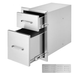 Restaurant Furniture | Outdoor Kitchen Drawers 13″ W x 20.4″ H x 20.8″ D, Flush Mount Double BBQ Access Drawers with Stainless Steel Handle, BBQ Island Drawers for Outdoor Kitchens or Patio Grill Station Restaurant & Food Service Restaurant Furniture