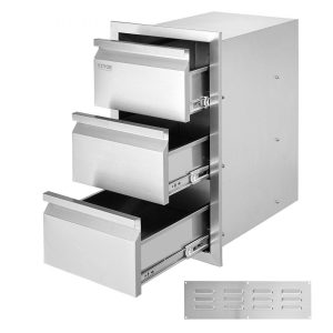 Restaurant Furniture | Outdoor Kitchen Drawers 14.7″ W x 25.4″ H x 18.7″ D, Box Frame Style Flush Mount BBQ Drawers with Stainless Steel Handle, BBQ Island Drawers for Outdoor Kitchens or Patio Grill Station Restaurant & Food Service Restaurant Furniture