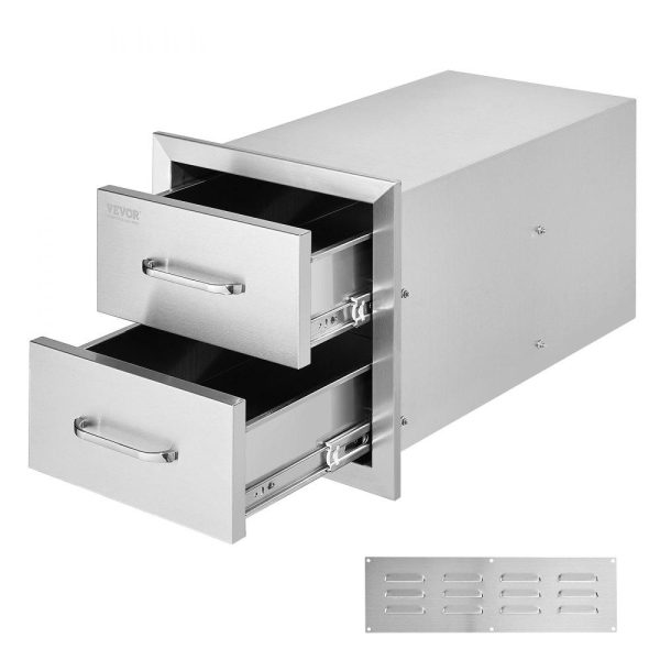 Restaurant Furniture | Outdoor Kitchen Drawers 14W x 14.3H x 23D Inch, Flush Mount Double BBQ Drawers Stainless Steel with Handle, BBQ Island Drawers for Outdoor Kitchens or Grill Station Restaurant & Food Service Restaurant Furniture