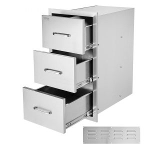 Restaurant Furniture | Outdoor Kitchen Drawers 16″ W x 28.5″ H x 20.5″ D, Flush Mount Triple Access BBQ Drawers Stainless Steel with Handle, BBQ Island Drawers for Outdoor Kitchens or Patio Grill Station Restaurant & Food Service Restaurant Furniture