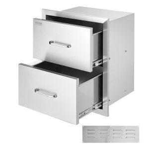 Restaurant Furniture | Outdoor Kitchen Drawers 18W x 20.6H x 12.7D Inch, Flush Mount Double BBQ Drawers Stainless Steel with Handle, BBQ Island Drawers for Outdoor Kitchens or Patio Grill Station Restaurant & Food Service Restaurant Furniture