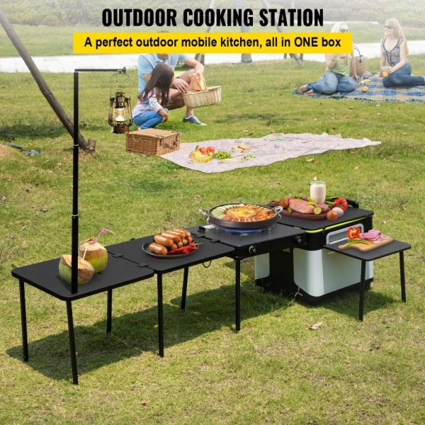 Restaurant Furniture | Outdoor Mobile Kitchen, Portable Multifunctional Camp Box with Wheels All in One Integrated Cooking Station with Windproof Stove, Folding Tables Storage Organizer, Black Restaurant & Food Service Restaurant Furniture