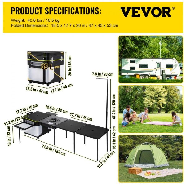 Restaurant Furniture | Outdoor Mobile Kitchen, Portable Multifunctional Camp Box with Wheels All in One Integrated Cooking Station with Windproof Stove, Folding Tables Storage Organizer, Black Restaurant & Food Service Restaurant Furniture