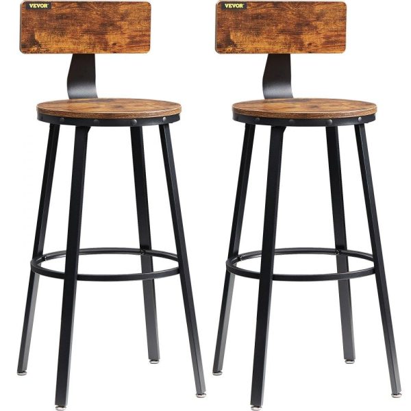 Restaurant Furniture | Rustic Bar Stools Counter Height Round Bar Chairs with Backrest 29″ 2 Set Restaurant & Food Service Restaurant Furniture