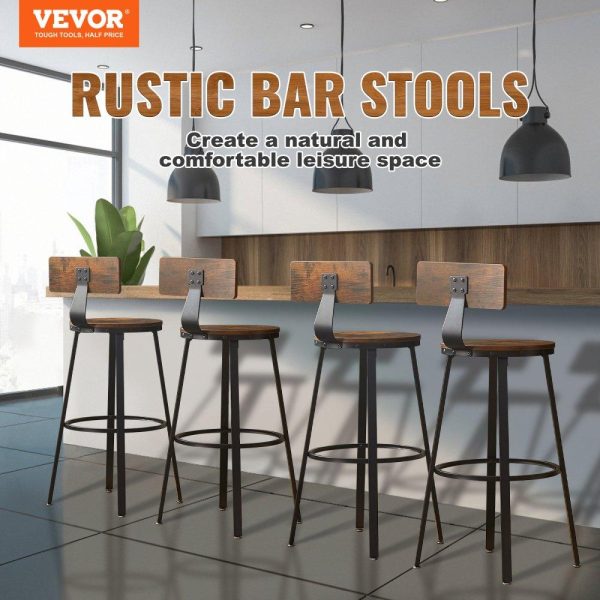 Restaurant Furniture | Rustic Bar Stools Counter Height Round Bar Chairs with Backrest 29″ 2 Set Restaurant & Food Service Restaurant Furniture