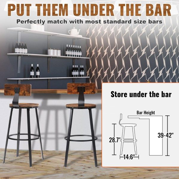 Restaurant Furniture | Rustic Bar Stools Counter Height Round Bar Chairs with Backrest 29″ 2 Set Restaurant & Food Service Restaurant Furniture