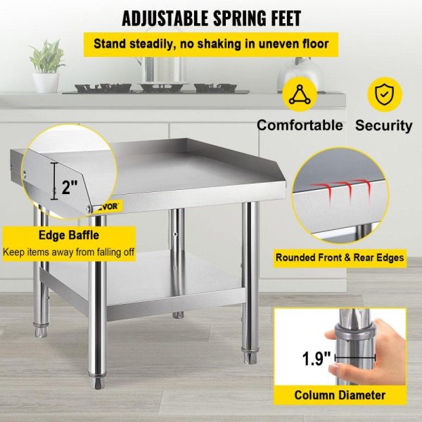 Restaurant Furniture | Stainless Steel Equipment Grill Stand, 24 x 24 x 24 Inches Stainless Table, Grill Stand Table with Adjustable Storage Undershelf, Equipment Stand Grill Table for Hotel, Home, Restaurant Kitchen Restaurant & Food Service Restaurant Furniture