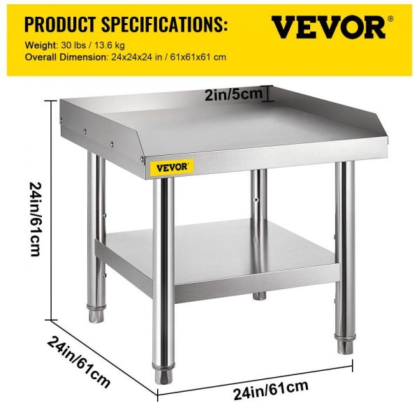 Restaurant Furniture | Stainless Steel Equipment Grill Stand, 24 x 24 x 24 Inches Stainless Table, Grill Stand Table with Adjustable Storage Undershelf, Equipment Stand Grill Table for Hotel, Home, Restaurant Kitchen Restaurant & Food Service Restaurant Furniture