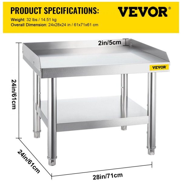 Restaurant Furniture | Stainless Steel Equipment Grill Stand, 24 x 28 x 24 Inches Stainless Table, Grill Stand Table with Adjustable Storage Undershelf, Equipment Stand Grill Table for Hotel, Home, Restaurant Kitchen Restaurant & Food Service Restaurant Furniture