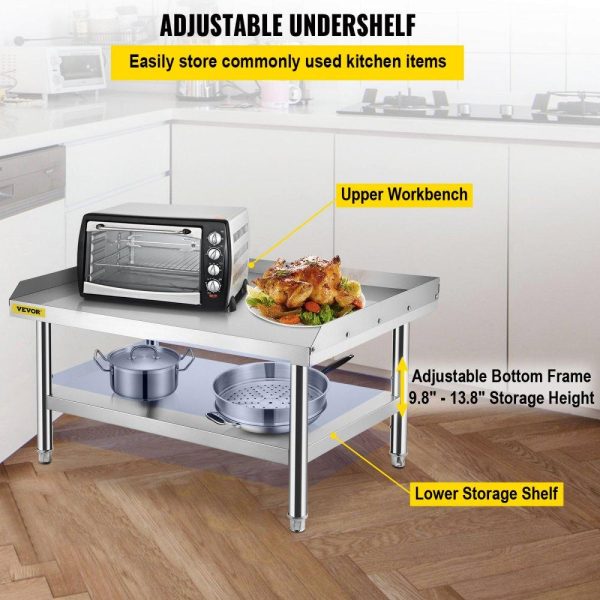 Restaurant Furniture | Stainless Steel Equipment Grill Stand, 60 x 30 x 24 Inches Stainless Table, Grill Stand Table with Adjustable Storage Undershelf, Equipment Stand Grill Table for Hotel, Home, Restaurant Kitchen Restaurant & Food Service Restaurant Furniture