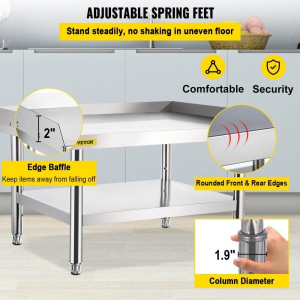 Restaurant Furniture | Stainless Steel Equipment Grill Stand, 60 x 30 x 24 Inches Stainless Table, Grill Stand Table with Adjustable Storage Undershelf, Equipment Stand Grill Table for Hotel, Home, Restaurant Kitchen Restaurant & Food Service Restaurant Furniture