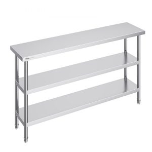 Restaurant Furniture | Stainless Steel Food Prep Table, 14 x 60 x 34 Inch Commercial Kitchen Worktable, with 2 Adjustable Undershelf, Heavy Duty Prep Table Metal Work Table for BBQ, Kitchen, Home, and Garage Restaurant & Food Service Restaurant Furniture