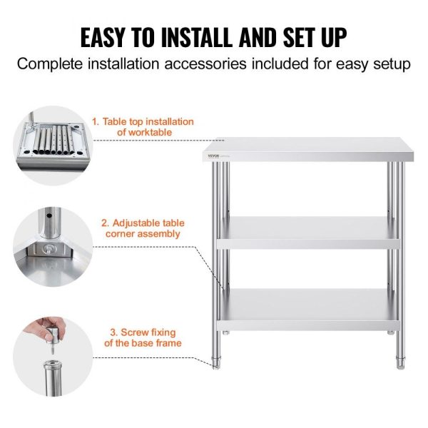 Restaurant Furniture | Stainless Steel Food Prep Table, 18 x 36 x 34 Inch Commercial Kitchen Worktable, with 2 Adjustable Undershelf, Heavy Duty Prep Table Metal Work Table for BBQ, Kitchen, Home, and Garage Restaurant & Food Service Restaurant Furniture