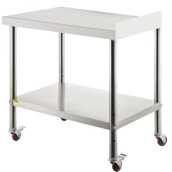 Restaurant Furniture | Stainless Steel Prep Table, 24 x 15 x 35 Inch, 440lbs Load Capacity Heavy Duty Metal Worktable with Backsplash Adjustable Undershelf & 4 Casters, Commercial Workstation for Kitchen Restaurant Restaurant & Food Service Restaurant Furniture