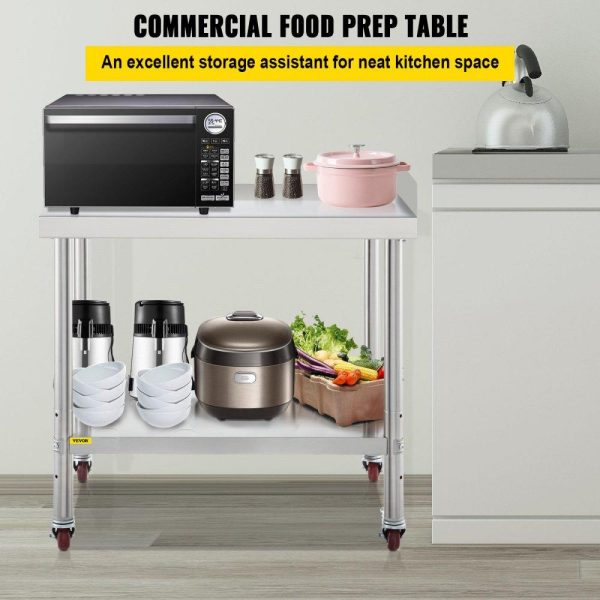 Restaurant Furniture | Stainless Steel Prep Table, 24 x 15 x 35 Inch, 440lbs Load Capacity Heavy Duty Metal Worktable with Backsplash Adjustable Undershelf & 4 Casters, Commercial Workstation for Kitchen Restaurant Restaurant & Food Service Restaurant Furniture