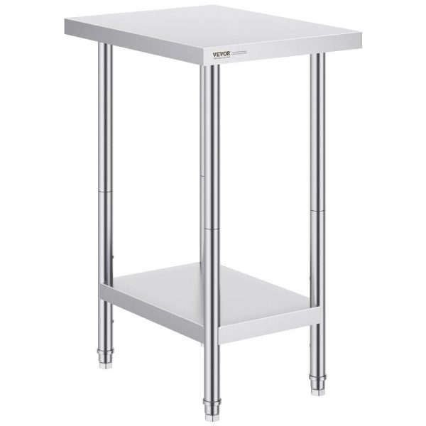 Restaurant Furniture | Stainless Steel Prep Table, 24 x 18 x 34 Inch, Heavy Duty Metal Worktable with 3 Adjustable Height Levels, Commercial Workstation for Kitchen Garage Restaurant Backyard Restaurant & Food Service Restaurant Furniture