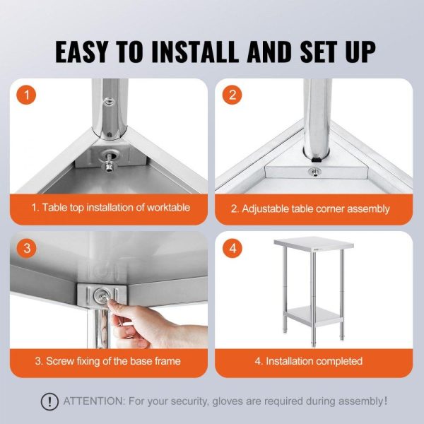 Restaurant Furniture | Stainless Steel Prep Table, 24 x 18 x 34 Inch, Heavy Duty Metal Worktable with 3 Adjustable Height Levels, Commercial Workstation for Kitchen Garage Restaurant Backyard Restaurant & Food Service Restaurant Furniture