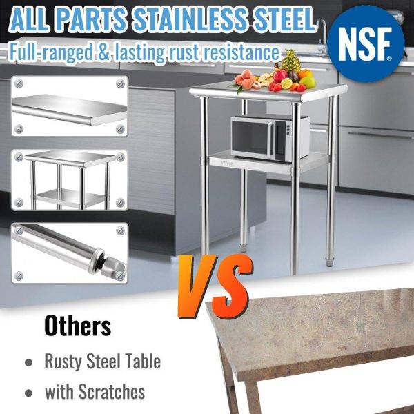 Restaurant Furniture | Stainless Steel Prep Table, 24 x 18 x 36 Inch, 600lbs Load Capacity Heavy Duty Metal Worktable with Adjustable Undershelf & Feet, Commercial Workstation for Kitchen Restaurant Garage Backyard Restaurant & Food Service Restaurant Furniture