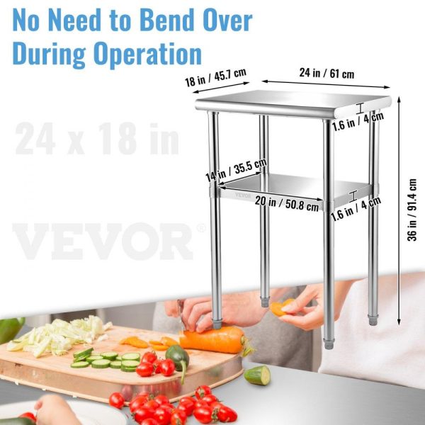 Restaurant Furniture | Stainless Steel Prep Table, 24 x 18 x 36 Inch, 600lbs Load Capacity Heavy Duty Metal Worktable with Adjustable Undershelf & Feet, Commercial Workstation for Kitchen Restaurant Garage Backyard Restaurant & Food Service Restaurant Furniture