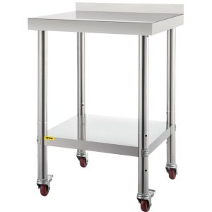 Restaurant Furniture | Stainless Steel Prep Table, 24 x 24 x 35 Inch, 440lbs Load Capacity Heavy Duty Metal Worktable with Backsplash Adjustable Undershelf & 4 Casters, Commercial Workstation for Kitchen Restaurant Restaurant & Food Service Restaurant Furniture