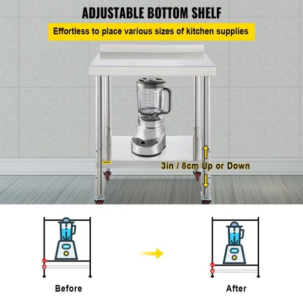 Restaurant Furniture | Stainless Steel Prep Table, 24 x 24 x 35 Inch, 440lbs Load Capacity Heavy Duty Metal Worktable with Backsplash Adjustable Undershelf & 4 Casters, Commercial Workstation for Kitchen Restaurant Restaurant & Food Service Restaurant Furniture