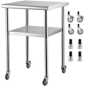 Restaurant Furniture | Stainless Steel Prep Table, 24 x 24 x 36 Inch, 600lbs Load Capacity Heavy Duty Metal Worktable with Adjustable Undershelf & Universal Wheels, Commercial Workstation for Kitchen Garage Backyard Restaurant & Food Service Restaurant Furniture