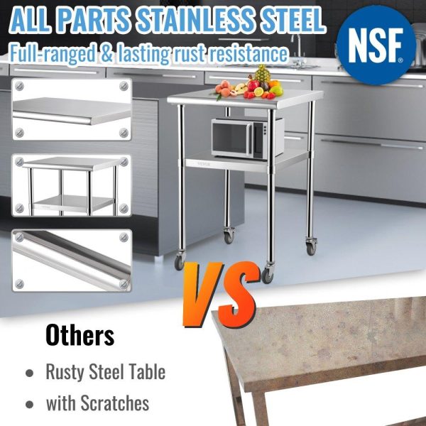 Restaurant Furniture | Stainless Steel Prep Table, 24 x 24 x 36 Inch, 600lbs Load Capacity Heavy Duty Metal Worktable with Adjustable Undershelf & Universal Wheels, Commercial Workstation for Kitchen Garage Backyard Restaurant & Food Service Restaurant Furniture