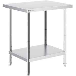 Restaurant Furniture | Stainless Steel Prep Table, 24 x 30 x 34 Inch, Heavy Duty Metal Worktable with 3 Adjustable Height Levels, Commercial Workstation for Kitchen Garage Restaurant Backyard Restaurant & Food Service Restaurant Furniture