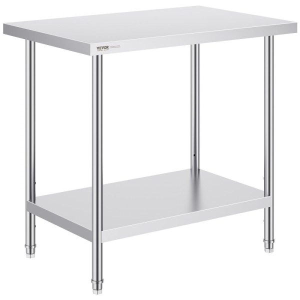 Restaurant Furniture | Stainless Steel Prep Table, 24 x 36 x 34 Inch, Heavy Duty Metal Worktable with 3 Adjustable Height Levels, Commercial Workstation for Kitchen Garage Restaurant Backyard Restaurant & Food Service Restaurant Furniture