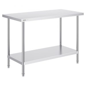 Restaurant Furniture | Stainless Steel Prep Table, 24 x 48 x 34 Inch, Heavy Duty Metal Worktable with 3 Adjustable Height Levels, Commercial Workstation for Kitchen Garage Restaurant Backyard Restaurant & Food Service Restaurant Furniture