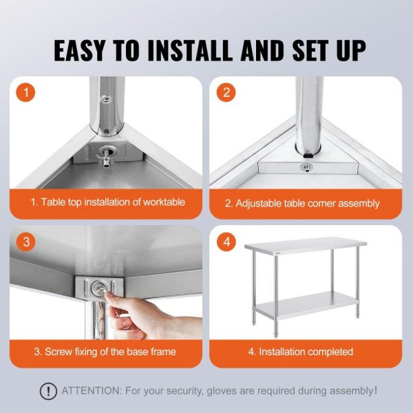 Restaurant Furniture | Stainless Steel Prep Table, 24 x 48 x 34 Inch, Heavy Duty Metal Worktable with 3 Adjustable Height Levels, Commercial Workstation for Kitchen Garage Restaurant Backyard Restaurant & Food Service Restaurant Furniture