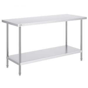 Restaurant Furniture | Stainless Steel Prep Table, 24 x 60 x 34 Inch, Heavy Duty Metal Worktable with 3 Adjustable Height Levels, Commercial Workstation for Kitchen Garage Restaurant Backyard Restaurant & Food Service Restaurant Furniture