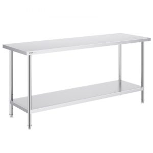 Restaurant Furniture | Stainless Steel Prep Table, 24 x 72 x 34 Inch, Heavy Duty Metal Worktable with 3 Adjustable Height Levels, Commercial Workstation for Kitchen Garage Restaurant Backyard Restaurant & Food Service Restaurant Furniture