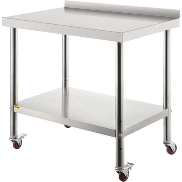 Restaurant Furniture | Stainless Steel Prep Table, 30 x 24 x 35 Inch, 440lbs Load Capacity Heavy Duty Metal Worktable with Backsplash Adjustable Undershelf & 4 Casters, Commercial Workstation for Kitchen Restaurant Restaurant & Food Service Restaurant Furniture