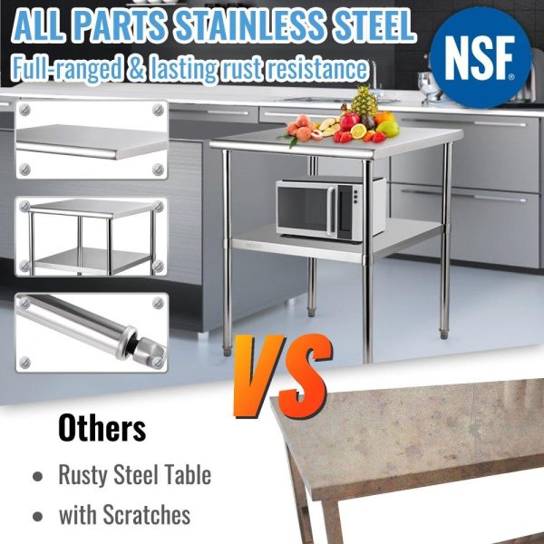 Restaurant Furniture | Stainless Steel Prep Table, 30 x 30 x 36 Inch, 800lbs Load Capacity Heavy Duty Metal Worktable with Adjustable Undershelf & Feet, Commercial Workstation for Kitchen Garage Restaurant Backyard Restaurant & Food Service Restaurant Furniture