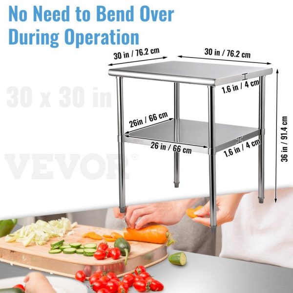 Restaurant Furniture | Stainless Steel Prep Table, 30 x 30 x 36 Inch, 800lbs Load Capacity Heavy Duty Metal Worktable with Adjustable Undershelf & Feet, Commercial Workstation for Kitchen Garage Restaurant Backyard Restaurant & Food Service Restaurant Furniture